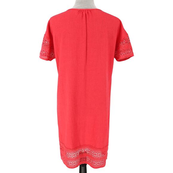 Sigrid Olsen Dress Womens XS Red Linen Blend Lace Hem Shift Pullover Beach - Picture 2 of 12